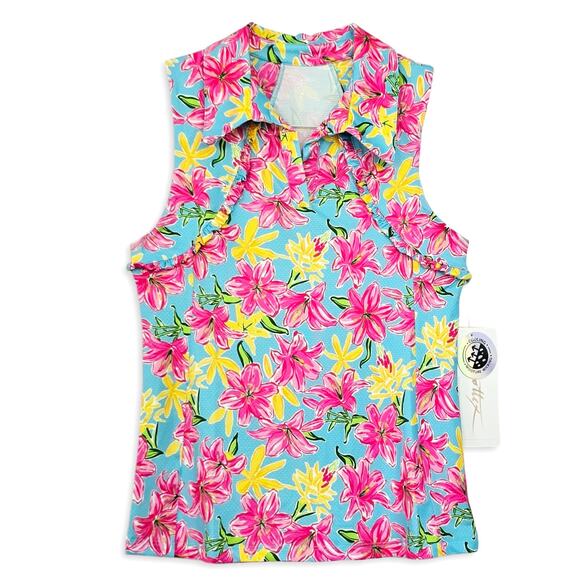 NWT Gottex Women's Floral Moisture wicking UPF 50 Ruffle Golf Tennis Tank Top - Picture 3 of 5